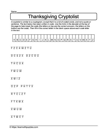 Thanksgiving Cryptolist #13
